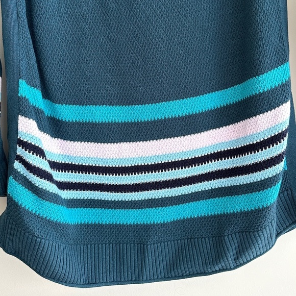 T By Talbots Teal Knit Striped Sweater, Turquoise/Purple/Navy Blue, Size Medium - Picture 14 of 15